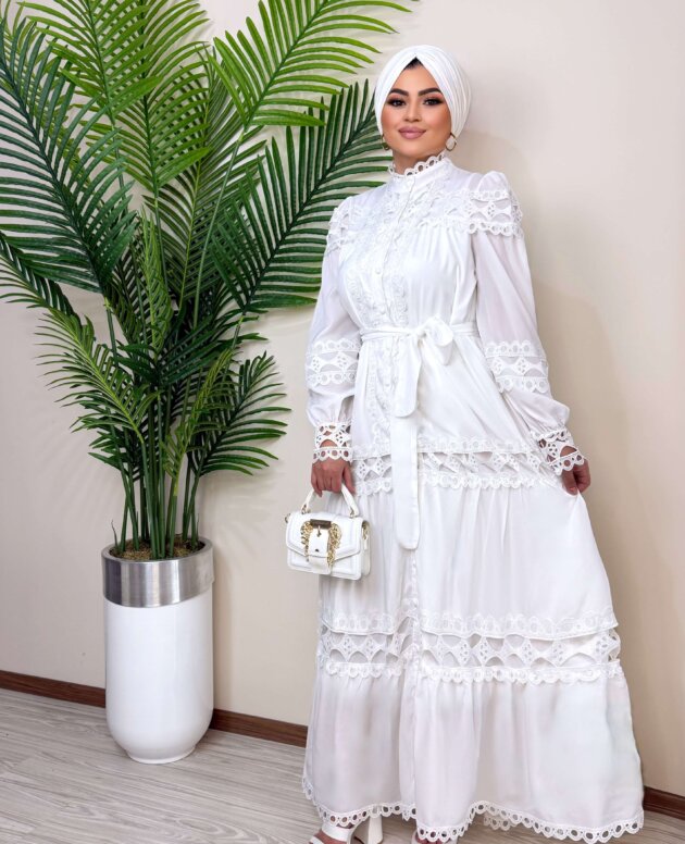 beyaz-ithal-fransiz-dantel-elbise-tesettur-