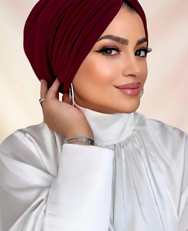 Bordo dolgulu drapeli bone tesettür bone modeli