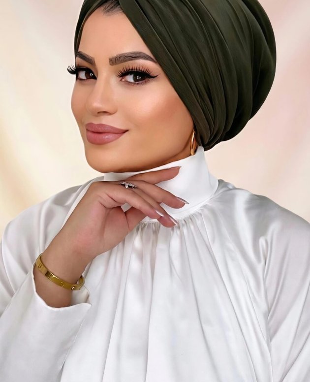 Haki yeşil dolgulu düğüm bone tesettür bone kaymaz rahat şık bone