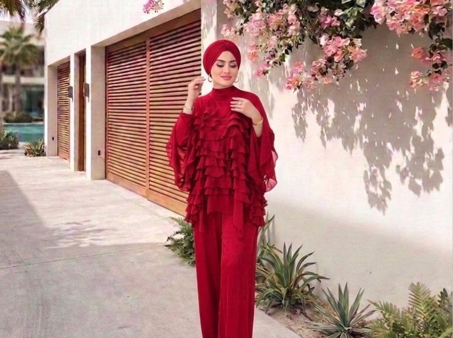 kirmizi-tasarim-takim-tesettur-pantolon-