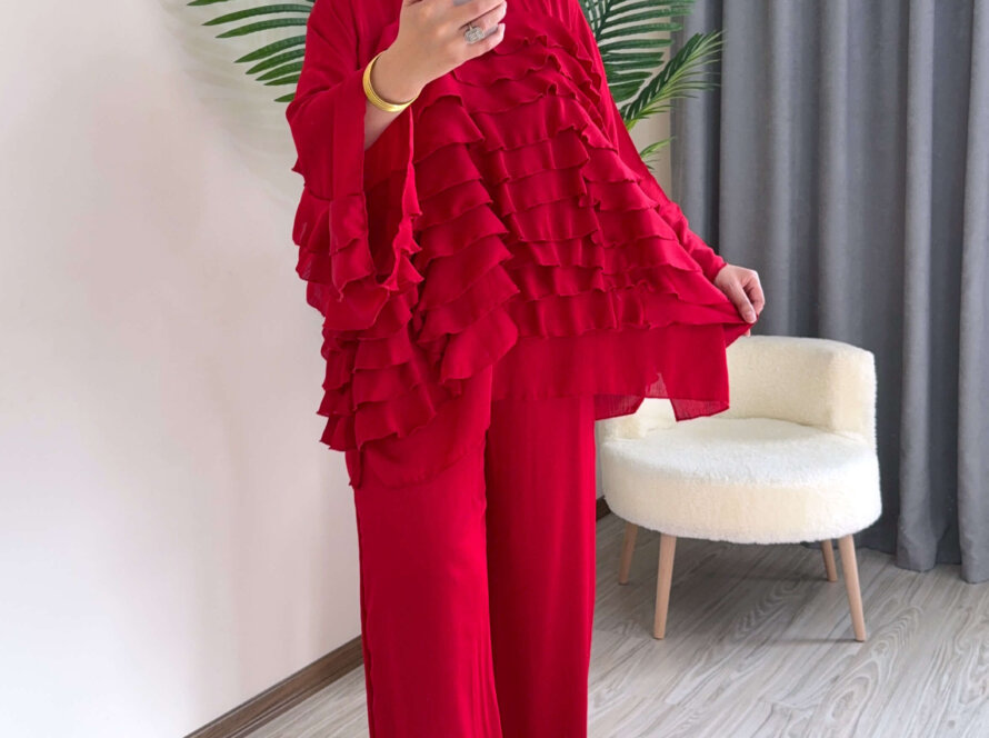 kirmizi-tasarim-takim-tesettur-pantolon-