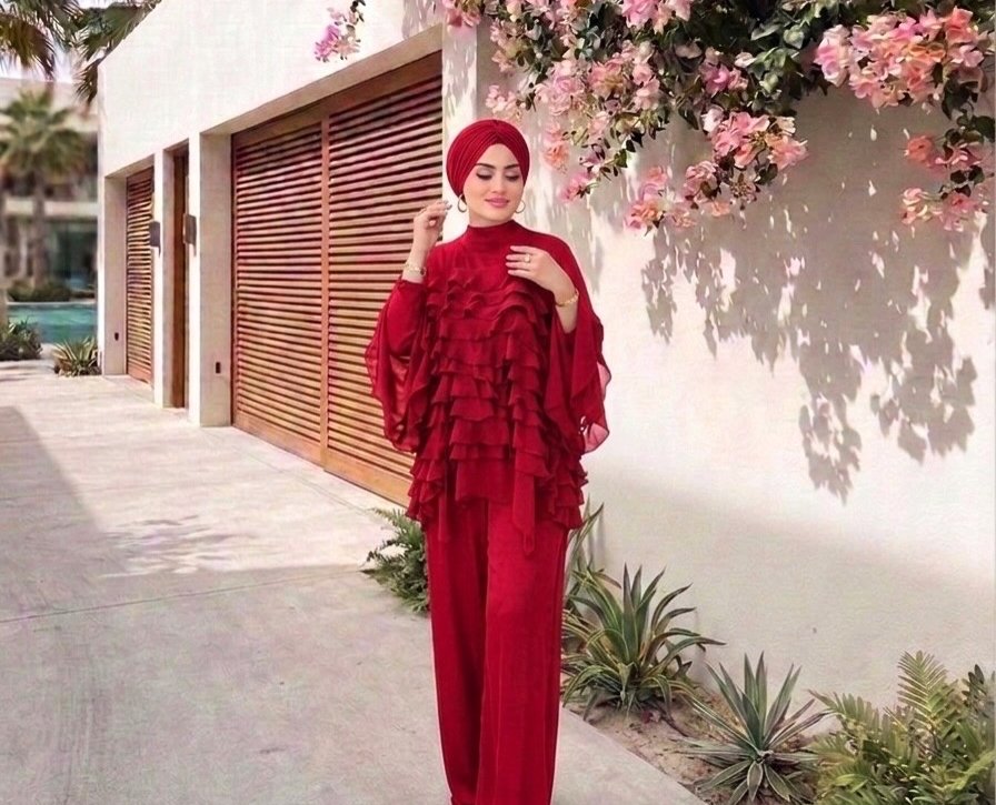 kirmizi-tasarim-takim-tesettur-pantolon-