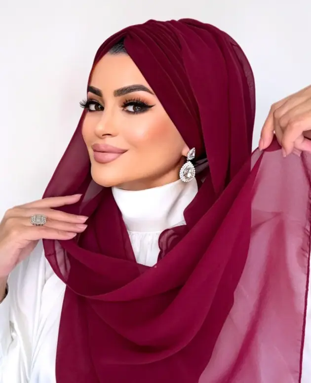 Bordo Dolgulu Drape Şallı Bone