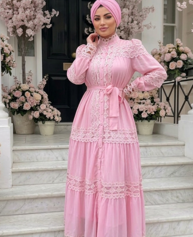 Şeker pembe ithal elbise, zarif ve şık kadın elbise modeli