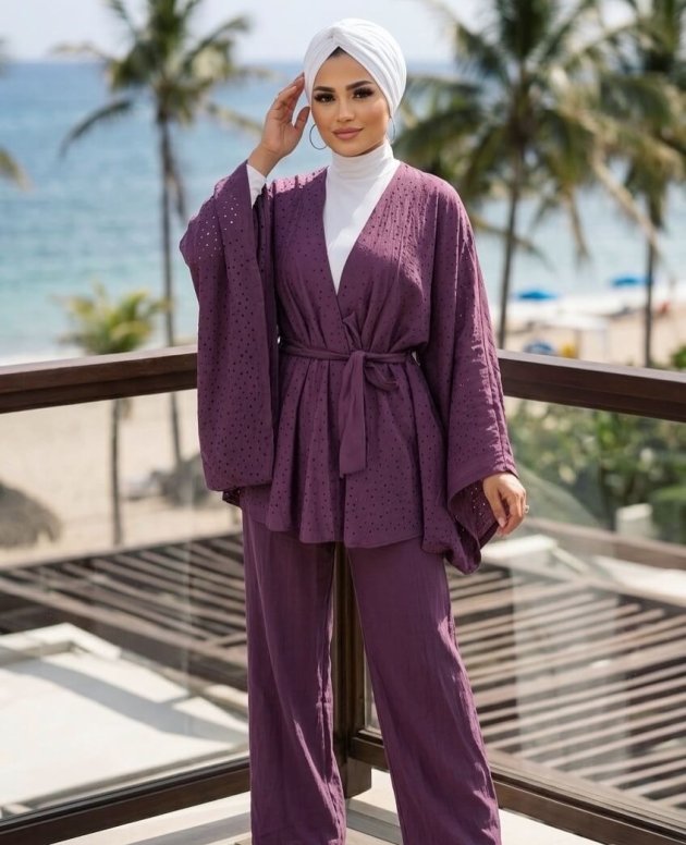 Lita Bordo Taşlı Kimono Takım kadın giyim ürünü