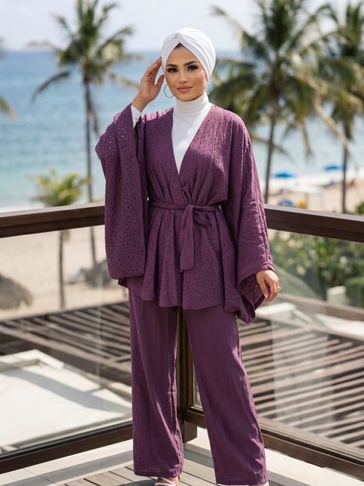 Lita Bordo Taşlı Kimono Takım kadın giyim ürünü