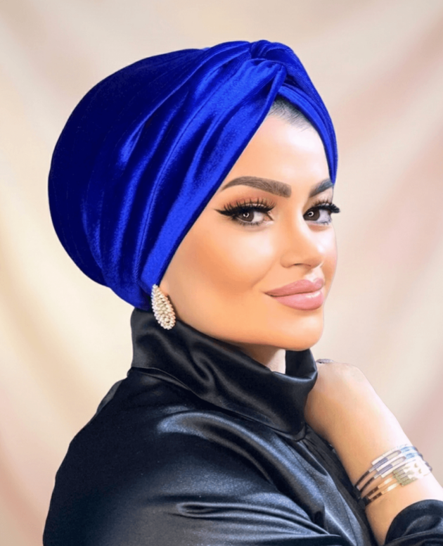 Saks Mavisi Dolgulu Düğüm Kadife Bone