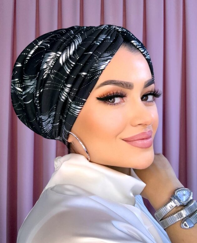 Gümüş dolgulu varak detaylı drapeli tesettür bone modeli