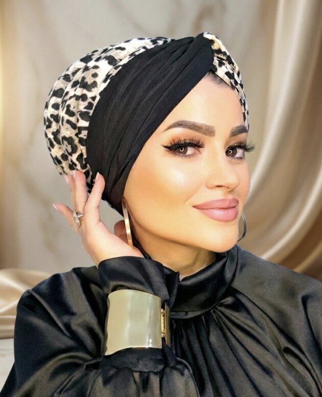 Leopar dolgulu düğüm bone model, astarlı ve tok duruşlu şık bone