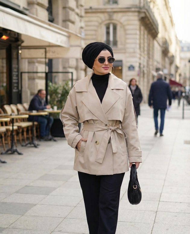 Kuşaklı trençkot, mevsimlik şık ve modern kesim kadın dış giyim modeli.