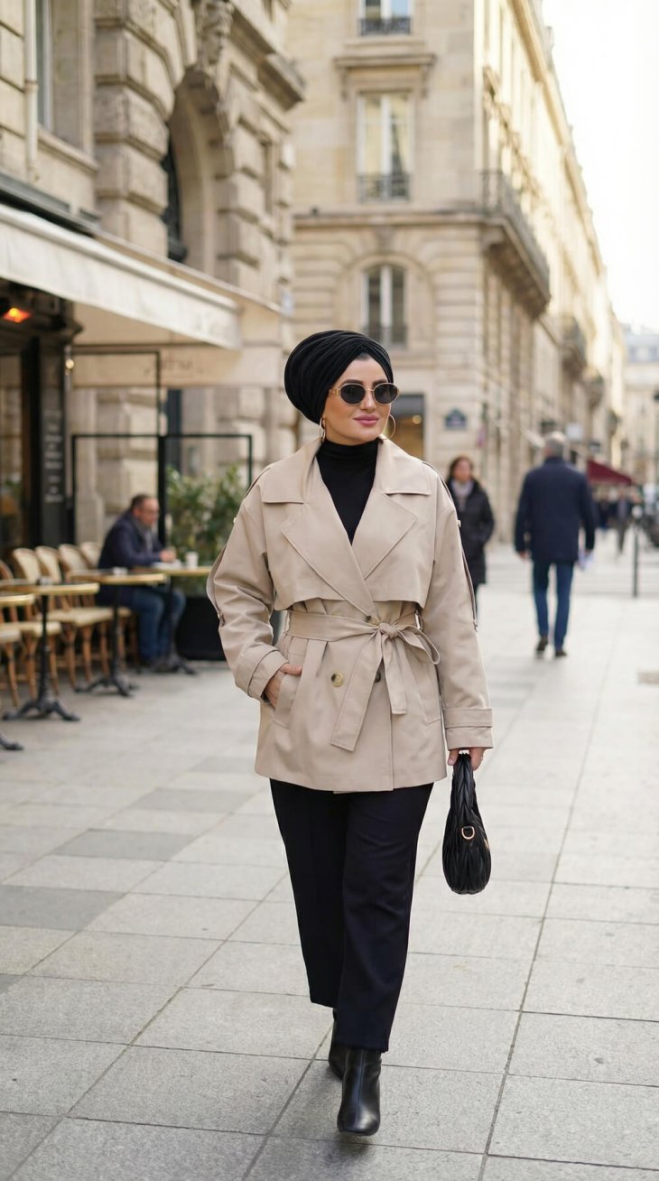 Kuşaklı trençkot, mevsimlik şık ve modern kesim kadın dış giyim modeli.