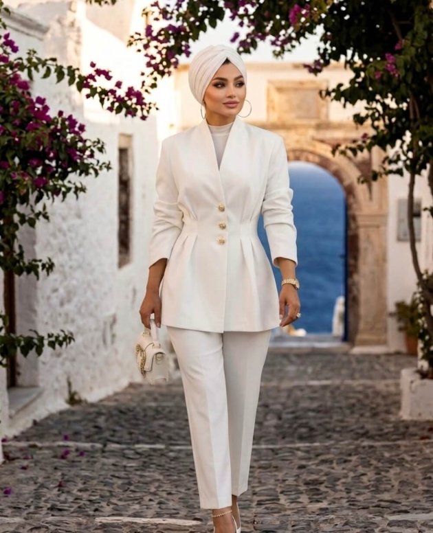 Beyaz Gold Düğmeli Ceket, gold düğme detaylı, modern ve şık kadın ceket tasarımı.