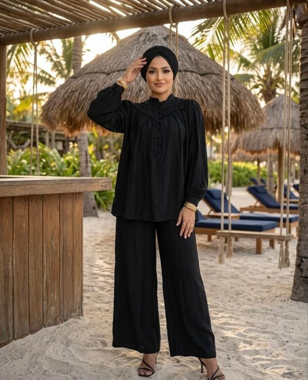 Leya siyah tasarım takım şık ve modern kadın ikili takım modeli