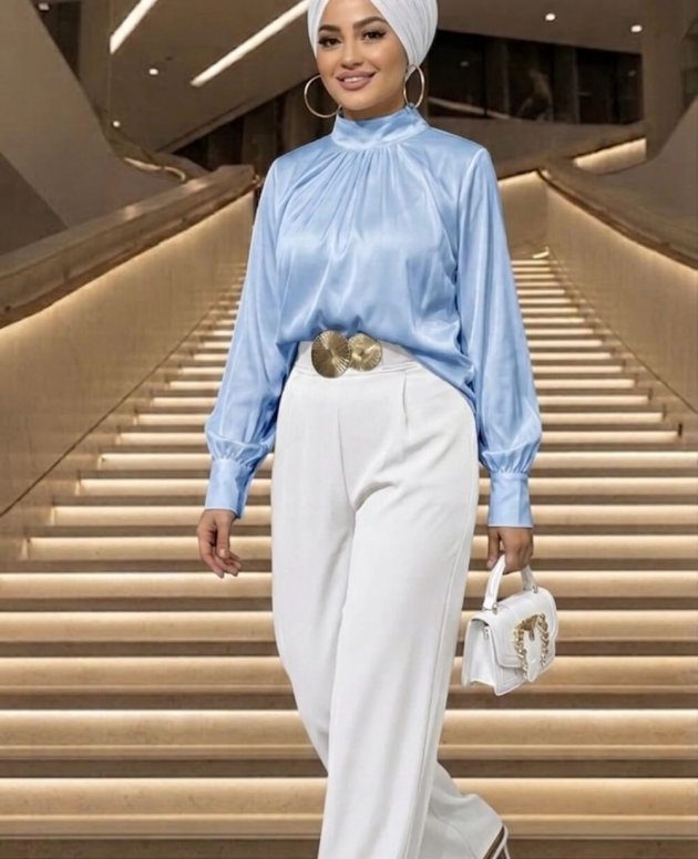 Lidya Mavi Gömlek modern kesim zarif mavi kadın gömlek modeli