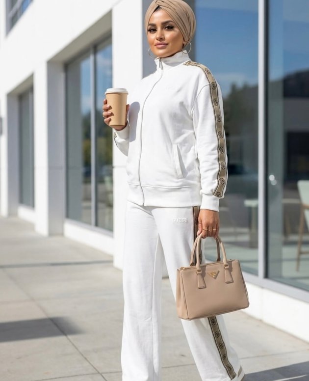Beyaz spor eşofman takım modeli, rahat ve modern tasarıma sahip günlük kullanım için ideal
