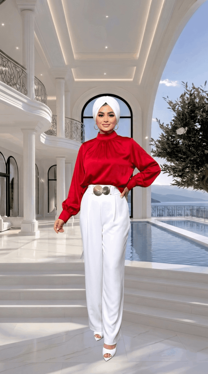 Lidya Kırmızı Gömlek ithal keten kumaşlı rahat kesim şık kadın gömlek modeli