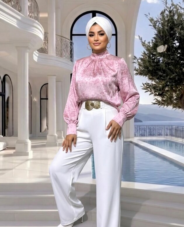 Lidya Pembe Desenli Gömlek modern ve şık kadın gömlek modeli
