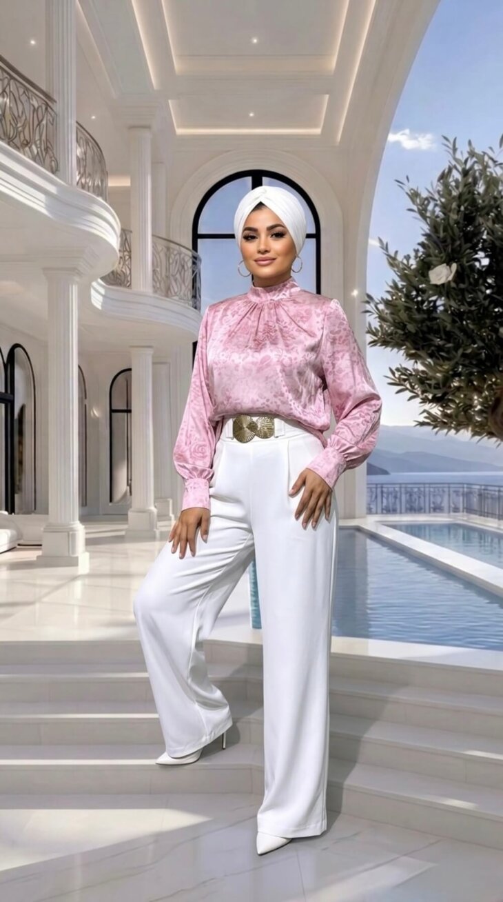 Lidya Pembe Desenli Gömlek modern ve şık kadın gömlek modeli